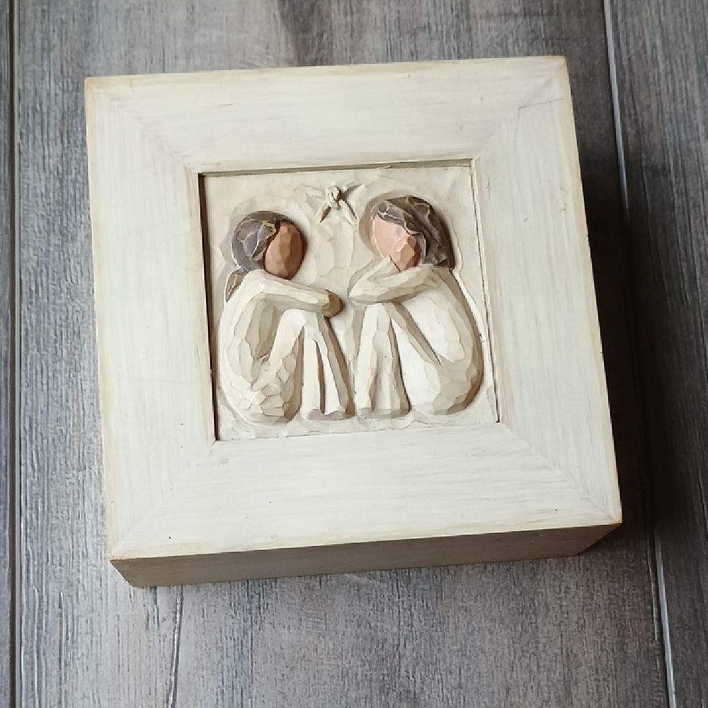 Willow Tree Cream and Brown Carved Box